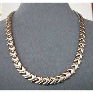 Two-Tone Stainless Steel Chevron Link Necklace 16"